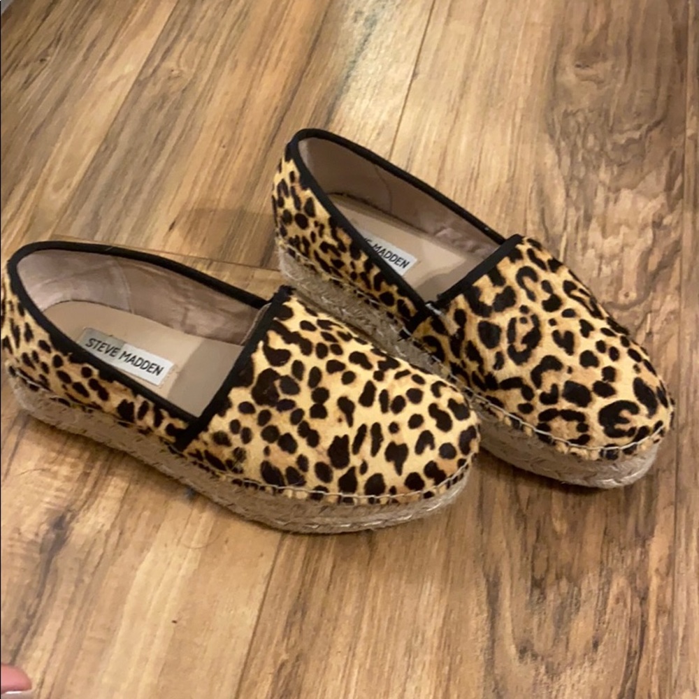 Steve Madden leopard fur platform wedges